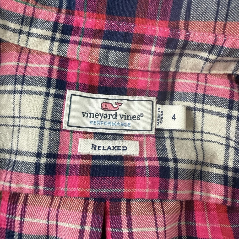 VINEYARD VINES Fuchsia Navy Gingham Plaid Cotton Cashmere Flannel Shirt Size 4 - Picture 8 of 9